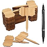 Colovis 60 PCS Bamboo Plant Labels, Plant Tags, T- Type Wooden Plant Markers with Pen for Plants Nursery Seed Garden Greenhou