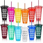Tioncy 12 Packs Christmas Christian Gift Cups Bulk Bible Verse Tumblers Inspirational 24 oz Colorful Plastic Coffee Mugs with Lids Straws Religious Gifts for Women Men (Sweet Color)