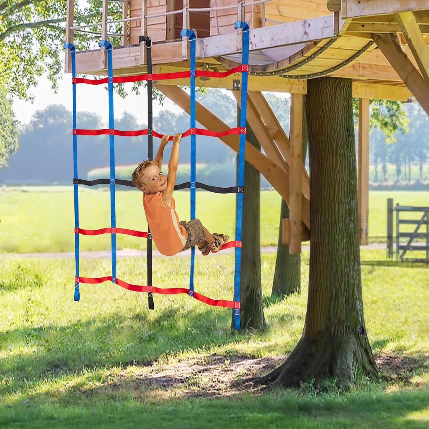 MONT PLEASANT Climbing Cargo Net for Kids Ninja Net Climbing Swingset Polyester Rope Ladder for Jungle Gyms Playground Ribbon Net Obstacle Course Training Climbing Net for Outdoor Treehouse: Toys & Games