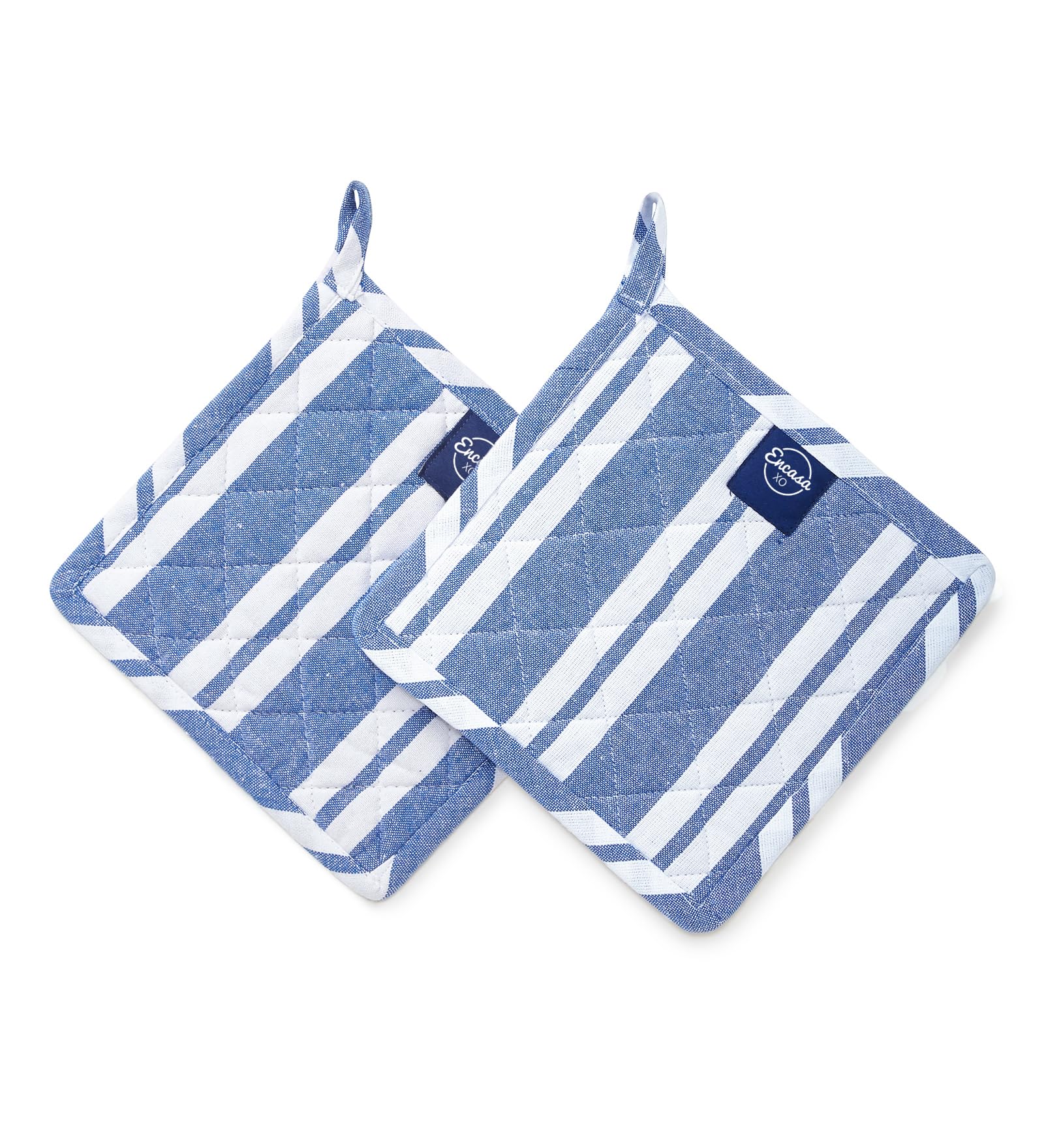 Encasa XO 21 cm Oven Microwave Potholders (2 pc Set) for Kitchen Cooking & Baking - Heat Resistant, Thick & Safe, Protection of Hands from Hot Utensils - Franca Blue Stripes
