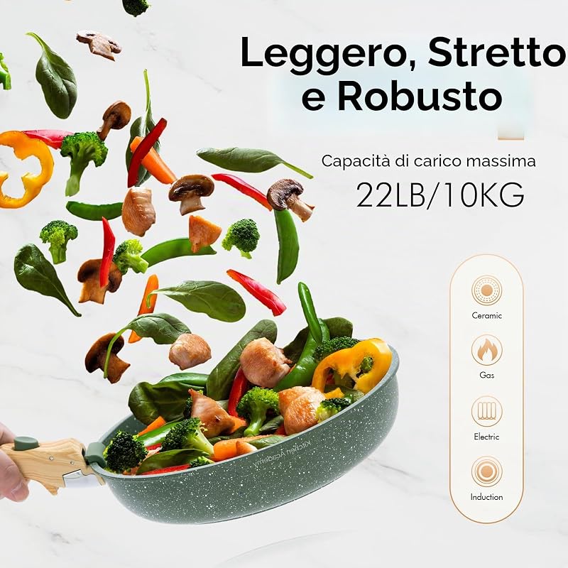 Set di Pentole da 10 Pezzi, con Manico Rimovibile, Verde