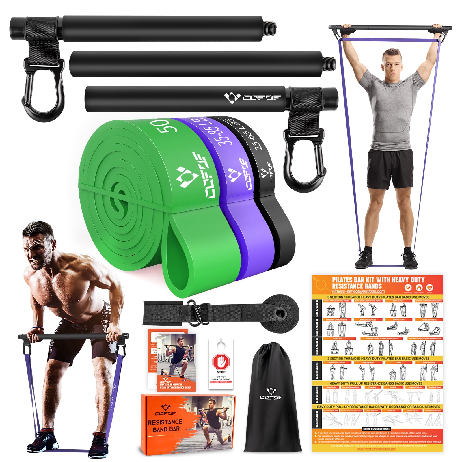 Photo 1 of Portable Heavy Duty Resistance Bar with 3 Resistance Bands, Pilates Bar with Pull Up Bands & Training Poster, Yoga Pilates Equipment for Home Gym(Black)