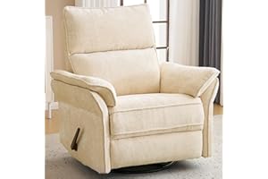 RUTOX Oversized Rocking Chair Nursery with Adjustable Headrest, 26" Extra Wide Glider Recliner Nursery Chair for Nursery, 360° Swivel Rocker Recliner with Overstuffed Armrest, Beige