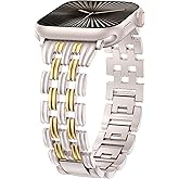 Minyee Compatible with Apple Watch Band Women 42/41/40/38/44/45/46/49mm, Dressy Starlight Gold Shiny Basketweave Designer Stainless Steel Metal Strap for iWatch Series 11 10 9 8 7 6 5 3 2 1 SE Ultra