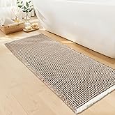 GRLYUH Waffle Runner Bath Mat - Long Boho Bathroom Rugs Non Slip Washable, Super Absorbent & Quick Dry, Soft Bath Mat Farmhouse Bathroom Decor, 24'' x 60'', Khaki and White