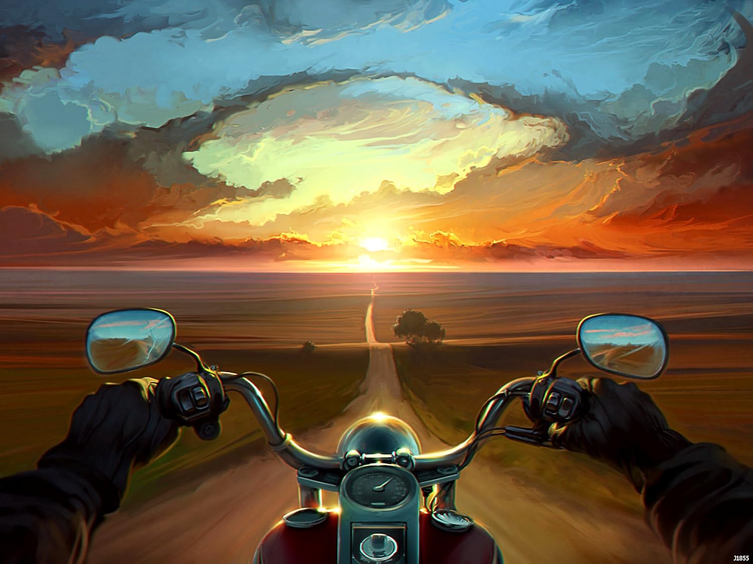 Road POV Motorcycle Sunset Painting Art 24"x32" Print POSTER Amazon.co