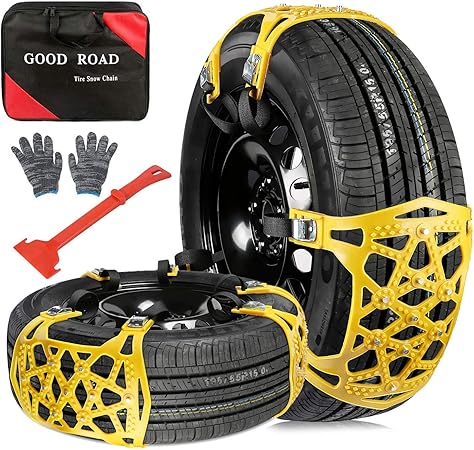 Amazon タイヤチェーン 非金属 スノーチェーン 車用タイヤチェーン タイヤ2本分 165 275mm対応 6本入 簡単装着 亀甲型 ジャッキアップ不要 サイズ調節可能 防災応急用 雪道 凍結 事故 悪路 防止 車 バイク 車 バイク