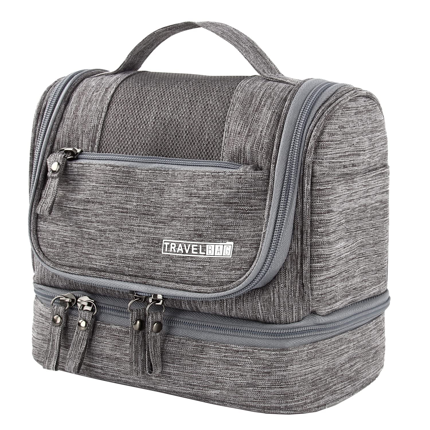 Large Travel Toiletry Bag,M MUNCASO Women Mens Wash Bag, Cosmetic Wash Bag with Dry and Wet Separation 2 Layers Design Waterproof Bathroom Bag(Grey)