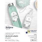 Avery Arched Labels with Sure Feed for Laser Printers, Water Resistant, 3" x 2.25", 90 Labels (22809)
