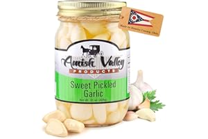 Amish Valley Products Country Pickled Garlic Sweet or Hot Flavor 15 oz Glass Jar (SWEET, 1-15oz JAR)