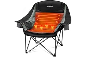 Youtanic Heated Camping Chair, 3 Heat Levels Oversized Padded Lawn Chair with Side Pockets and Cup Holder, Outdoor Heating Folding Camp Chair for Adults, Fishing, Sports, Picnic, up to 500lbs, Style 1