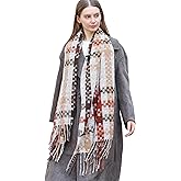 Wander Agio Plaid Woven Winter Scarf for Women & Men Oversized Thick Warm Shawl Wrap with Tassel Fringe Couples Blanket Scarf