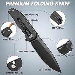 FLISSA Folding Pocket Knife, 4.5" G10 Handle EDC