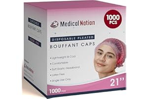 Medical Nation Hair Net, Disposable Pleated Hair Nets | Pink, 1000 Count | Bouffant Hair Cap Hair Nets for Food Service, Medical Use - 21" Hairnets for Women & Men - Latex Free with Elastic Band, Pink