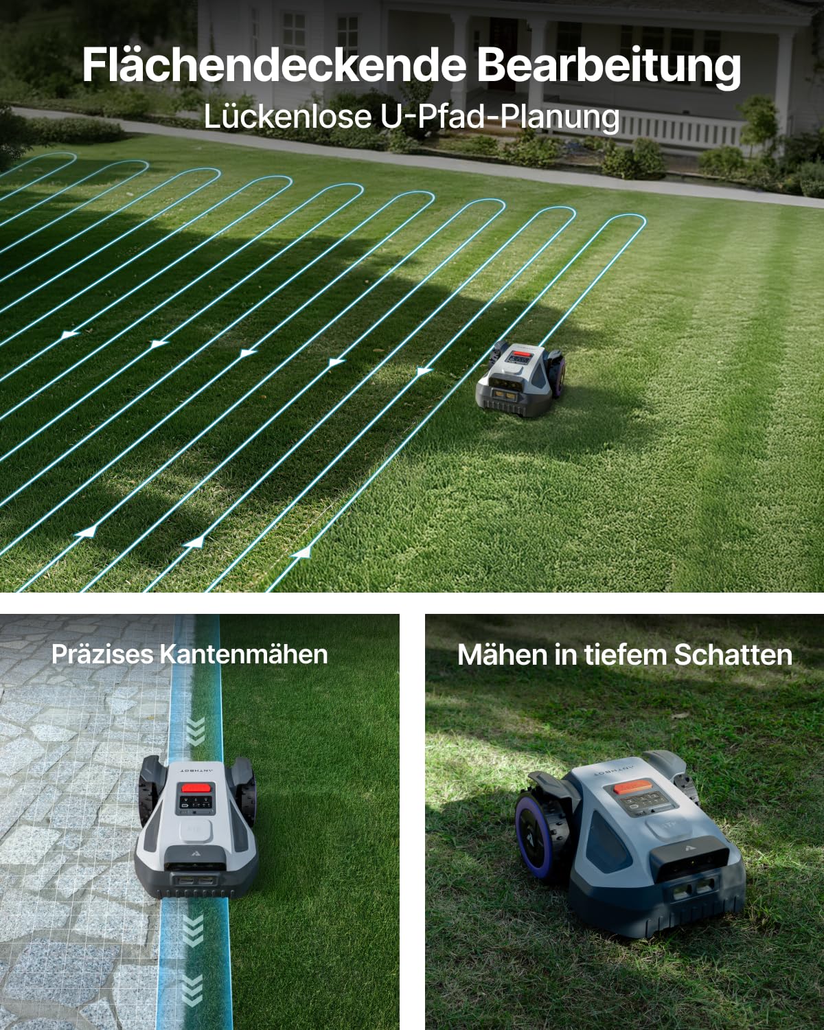 ANTHBOT M9 Mähroboter ohne Begrenzungskabel, Neuer Genie mit NRTK-Navigation & Dual-Vision, bis 900 m² (max. 1200 m²), Schnitthöhe per App, KI-Hindernisvermeidung, Rasenroboter mit 45% Steigung 9