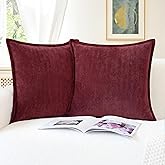 CaliTime Throw Pillow Covers Pack of 2 Soft Herringbone Chenille Cushion Cases with Elegant Design for Couch Sofa Farmhouse Decoration 18 X 18 Inches Burgundy