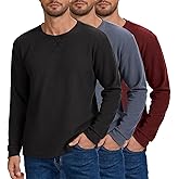 DEHORU 3 Pack Mens Waffle Shirts Long Sleeve Shirt Regular Fit Casual T-Shirt Crewneck Lightweight Pullover Top
