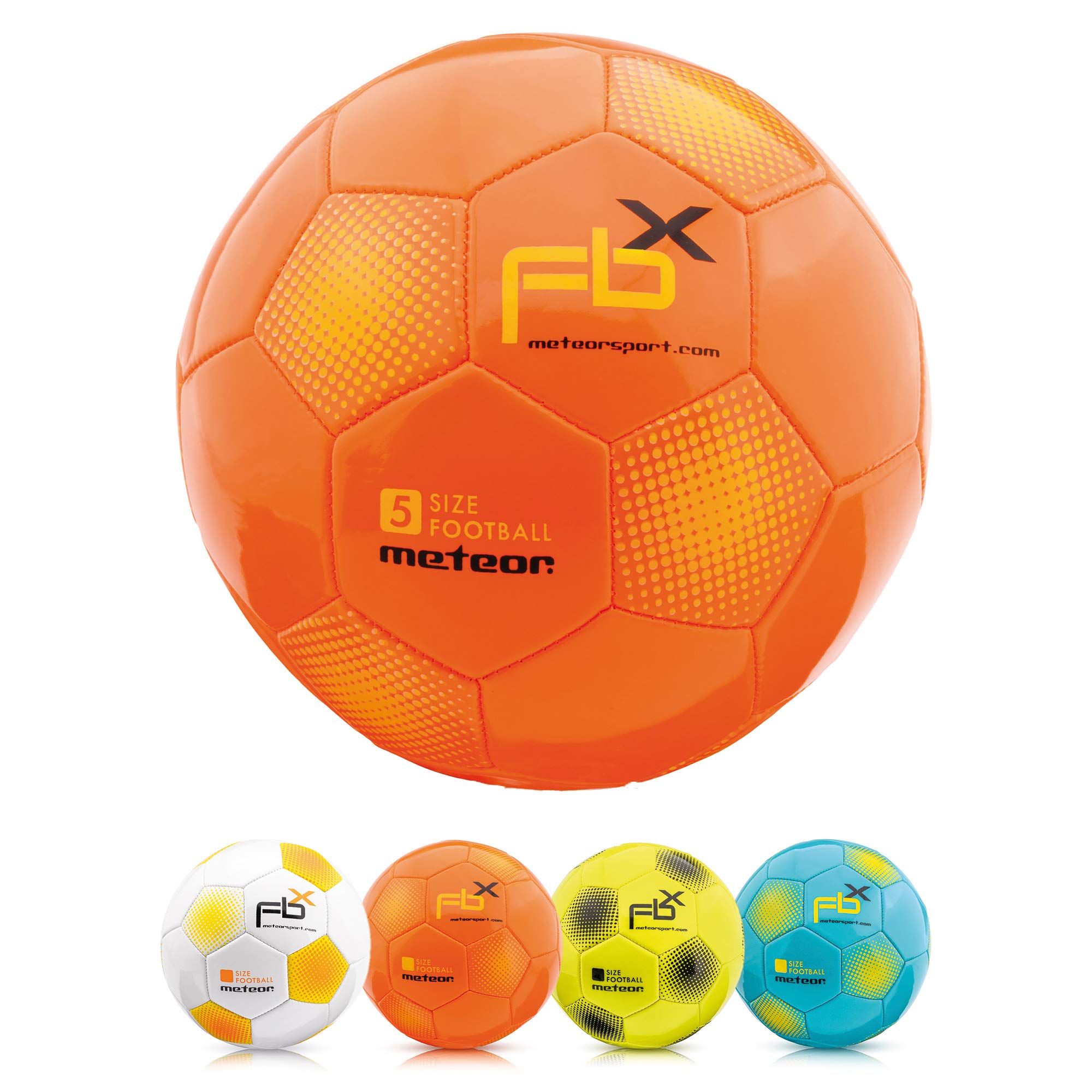meteor - Football for Kids, Women & Men – Durable Machine-Stitched 32 Panels – Soft Non-Slip Rubber Ball for Indoor Training & Outdoor Matches – Latex Bladder & Butyl Valve - Size 5 - Orange