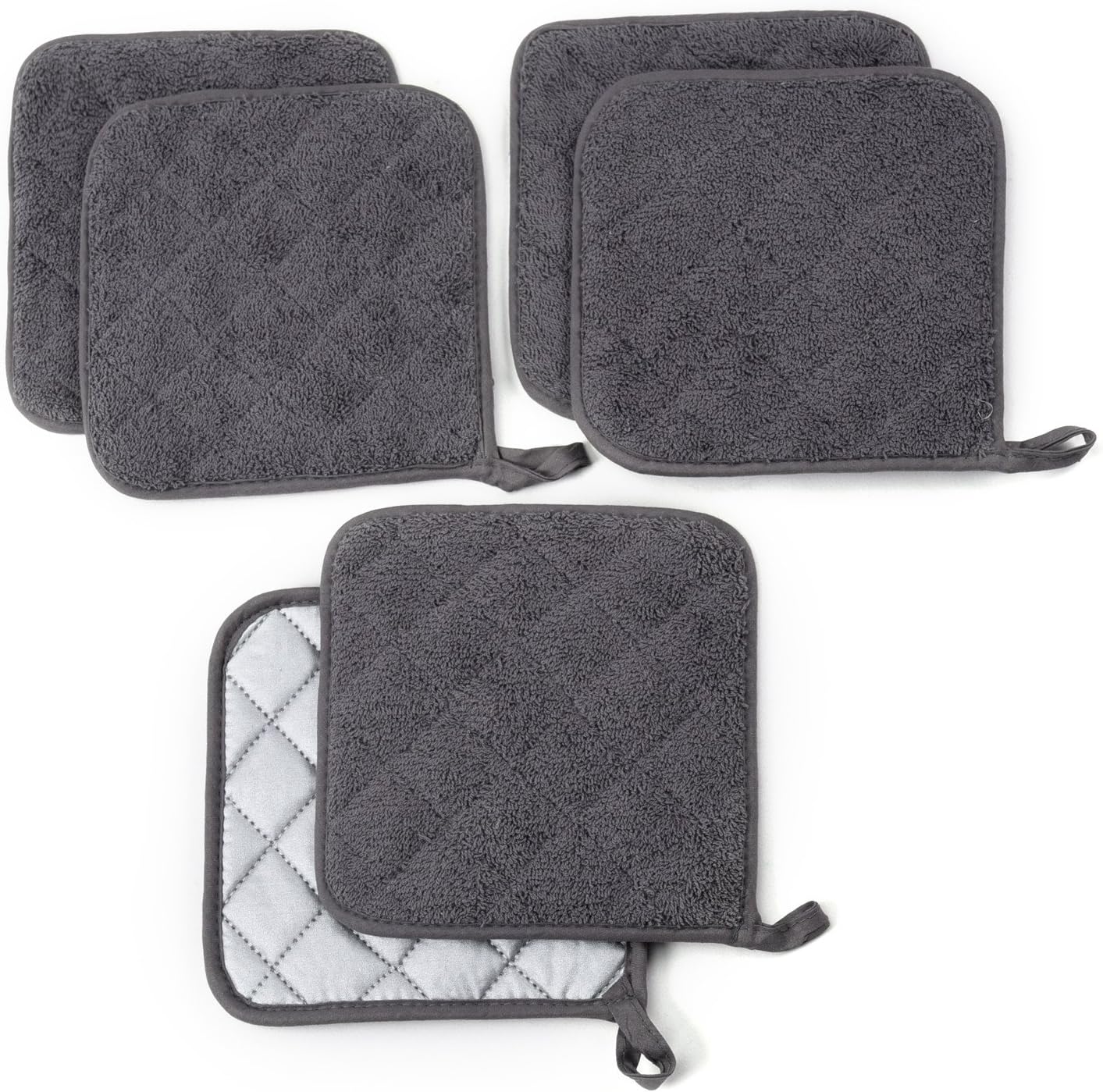 Jennice House Potholders Set, 6 Pack of Heat Resistant Hot Mat Coasters Pure Cotton Kitchen Everyday Pot Holders, 7"X7" for Cooking and Baking (Gray): Home & Kitchen