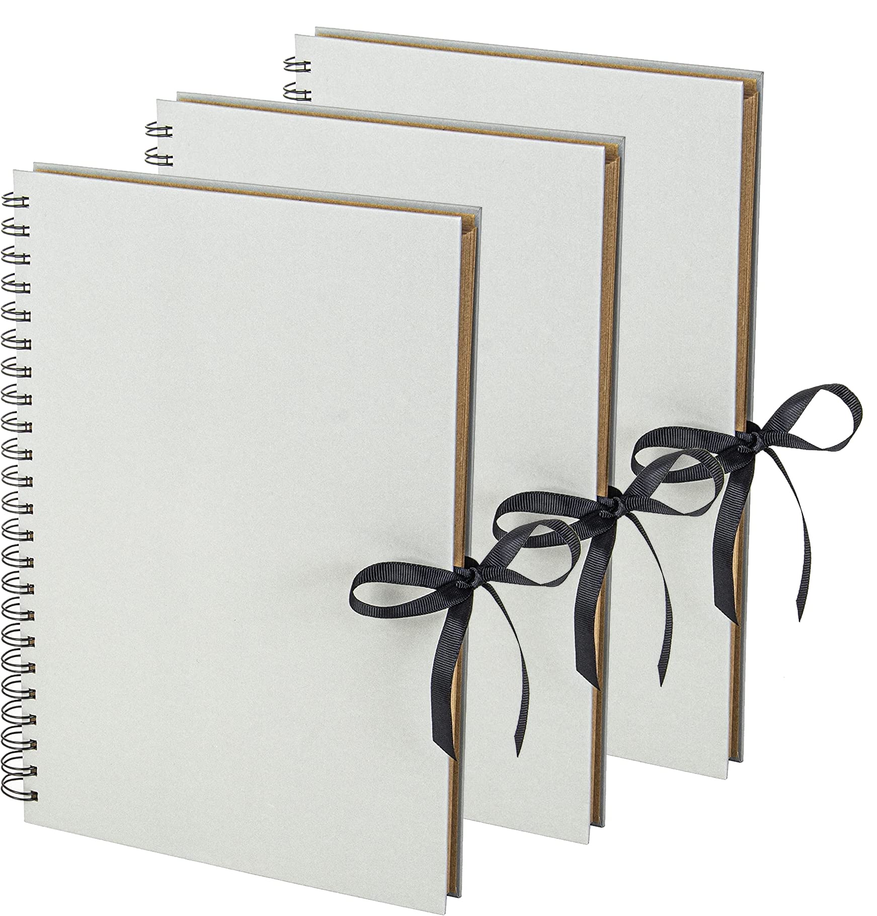 A4 Kraft Ribbon Scrapbook, Grey, Pack of 3, 40 Sheets (80 Pages), Craft Paper Scrapbooking Albums, Eco-Friendly Memory Book Photo Album, Scrapbook, Art Books