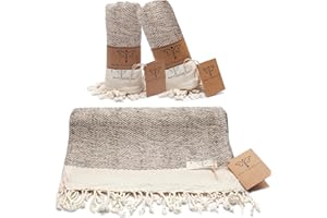 SMYRNA TURKISH COTTON Herringbone Series Turkish Hand Towels Set of 2, 16x40 inch, Decorative Turkish Hand Towels for Bathroom, Kitchen, Face, Hair, Tea, Yoga, Gym, Dishcloth Set of 2, Beige
