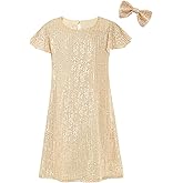 EXARUS Girls Sparkly Dresses Ruffle Sleeve Glitter Sequin Crew Neck A-Line/Bodycon/Tunic Dress for Girl 6-14Y