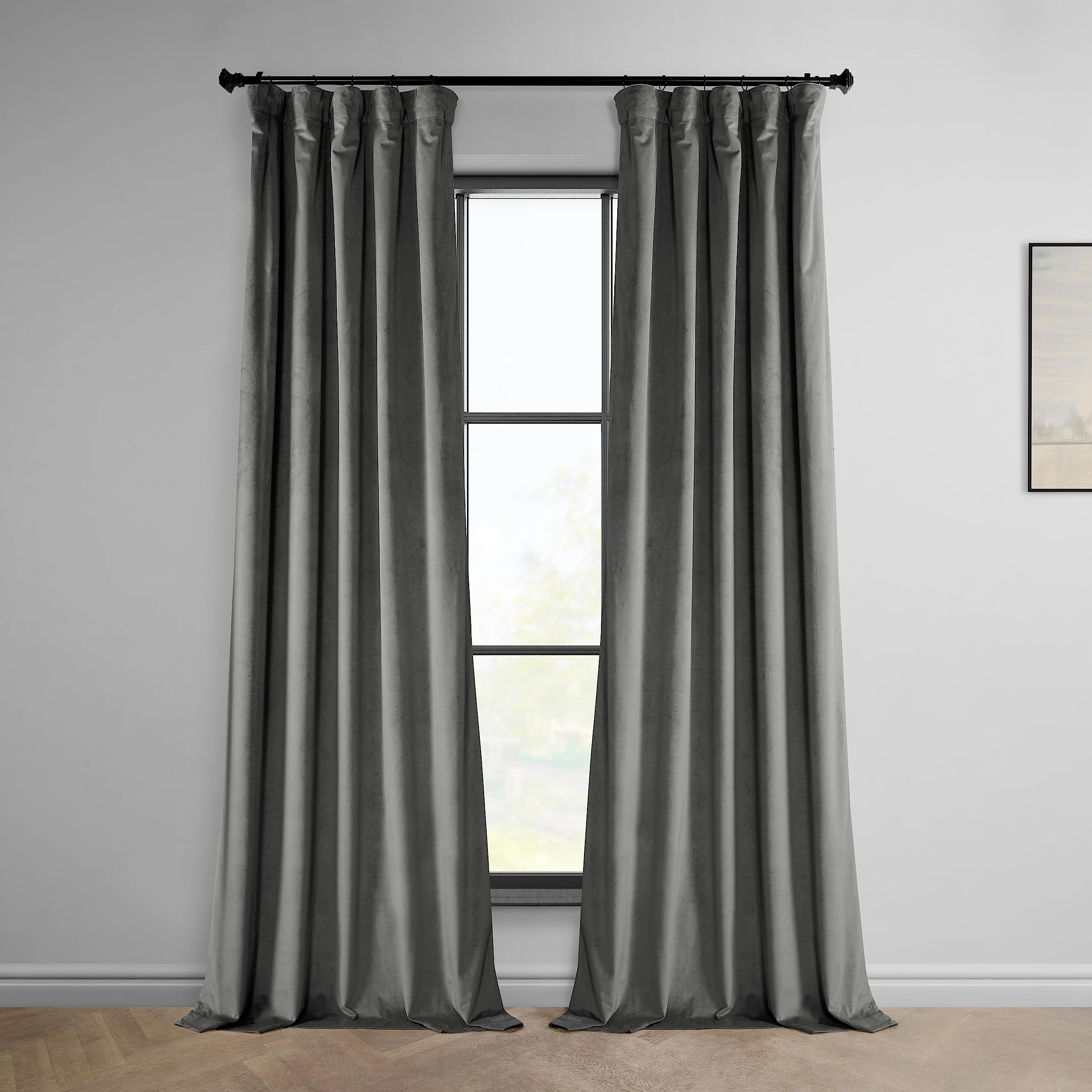 HPD Half Price Drapes Heritage Plush Velvet Curtain, Destiny Grey, 50 X 96 — image 1