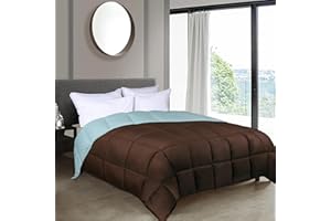 SUPERIOR Brushed Microfiber Comforter, Down Alternative Bedding, Medium Weight, Soft Bed Cover, Plush Duvet Insert, Oversized Blanket, Box Quilt, Reversible Comforter, King, Choco-Sky Blue