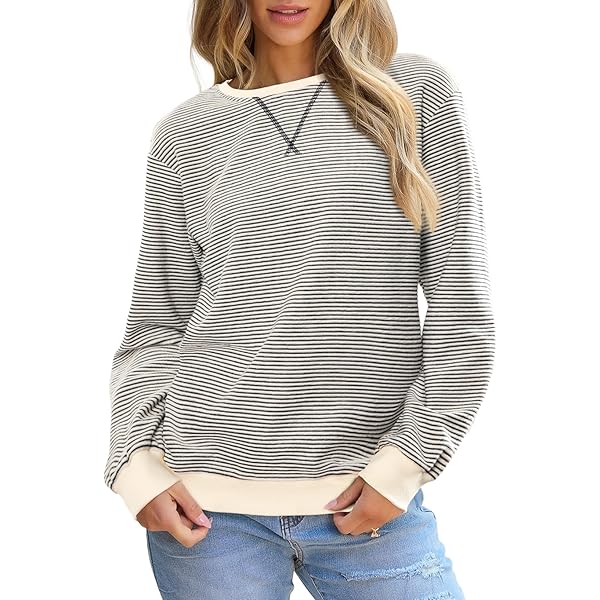 Amazon.com: XIEERDUO Womens Oversized Striped Sweatshirt