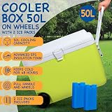 SUNMER 50L Plastic Cooler Box with Wheels Lime 2 Ice Packs 48-Hour Cooling view 2