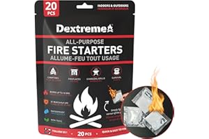 Dextreme Quick Instant Fire Starter - Waterproof All-Purpose Indoor & Outdoor Firestarter, for Charcoal Starter, Campfire, Fireplace, BBQ, Survival and Wood Stove (20 Pcs Bag)