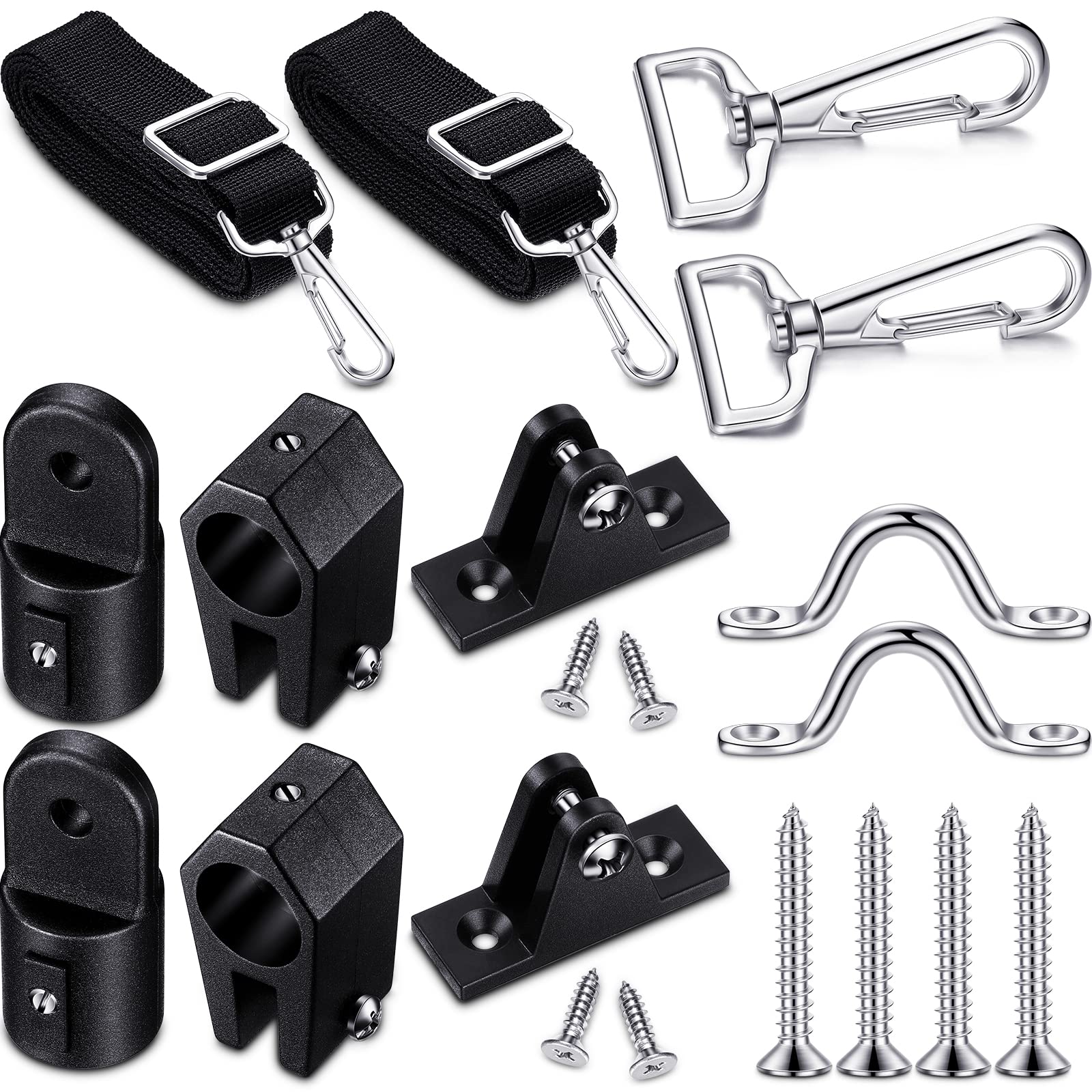 Photo 1 of 12 Pcs Bimini Top Hardware Fittings Set Includes Adjustable Bimini Top Straps with Loops and Loop Snap Hooks Pad Eye 7/8 Inches Boat Jaw Slide 7/8 Inches Cap Eye End Deck Hinge for Boat
