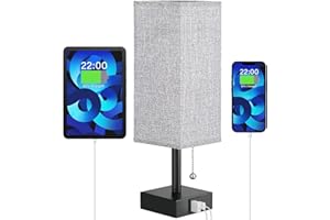 aooshine Bedside Lamp for Bedroom with USB Ports - Grey Table Lamp with USB C + A Charging Ports for Nightstand, Small Desk Light for Boys, Bulb Not Included
