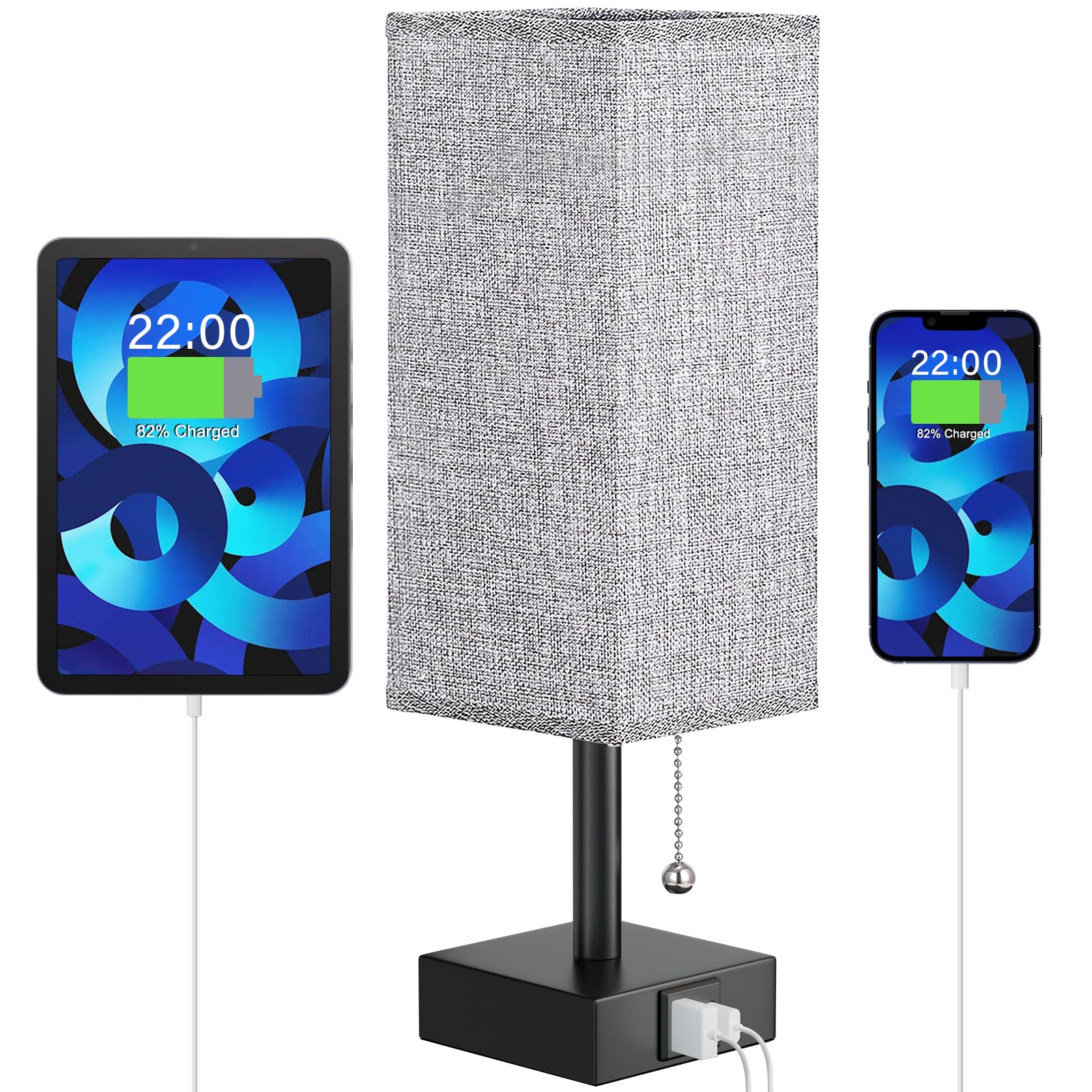 Photo 1 of aooshine Bedside Lamp for Bedroom with USB Ports - Grey Table Lamp with USB C + A Charging Ports for Nightstand, Small Desk Light for Boys, Bulb Not Included