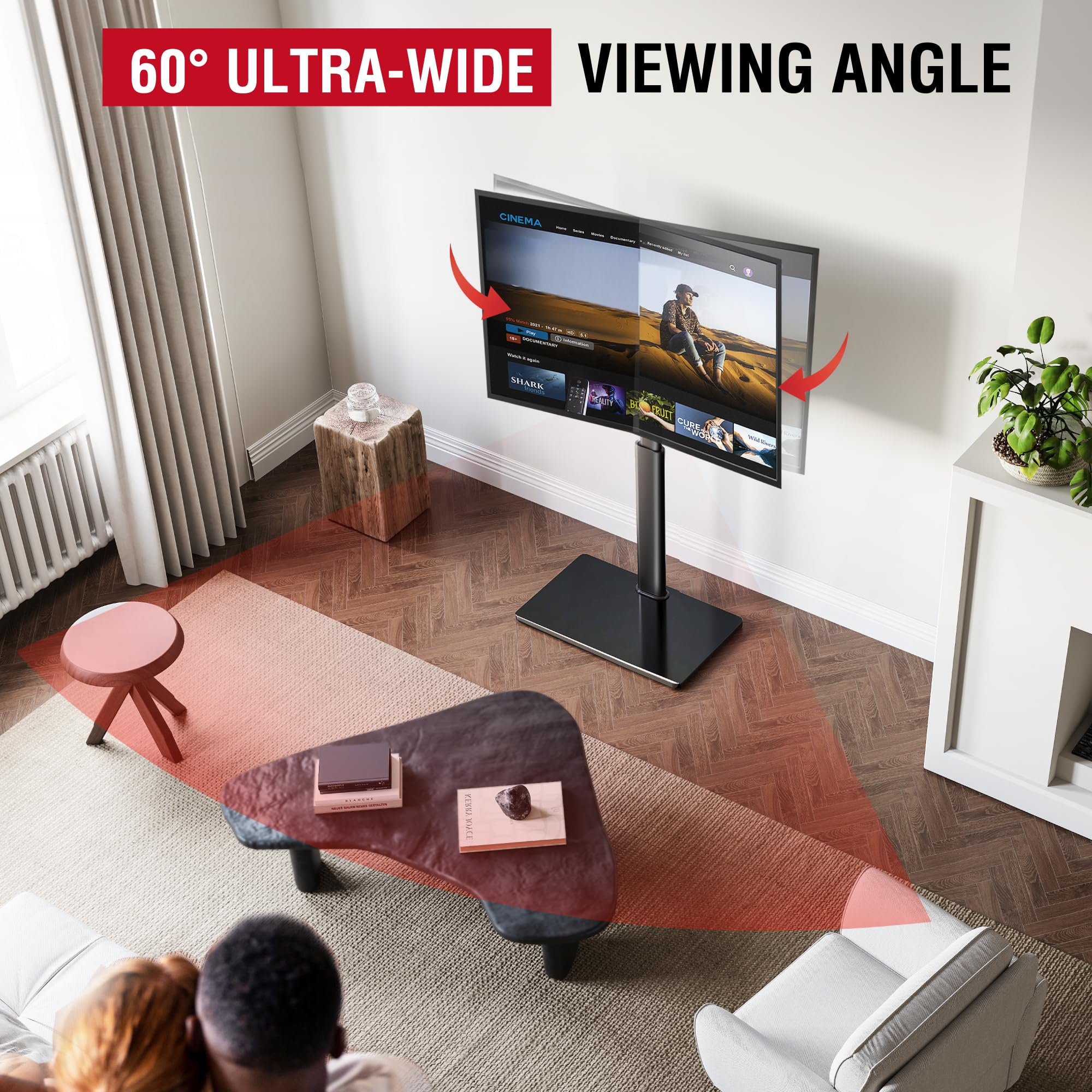 Swivel TV Floor Stand for 32-65 Inches TVs, 8 Level Height Adjustable Corner Small TV Stand Mount for Living Room/Bedroom, Holds up to 88 lbs,MAX VESA 400x400mm,Black