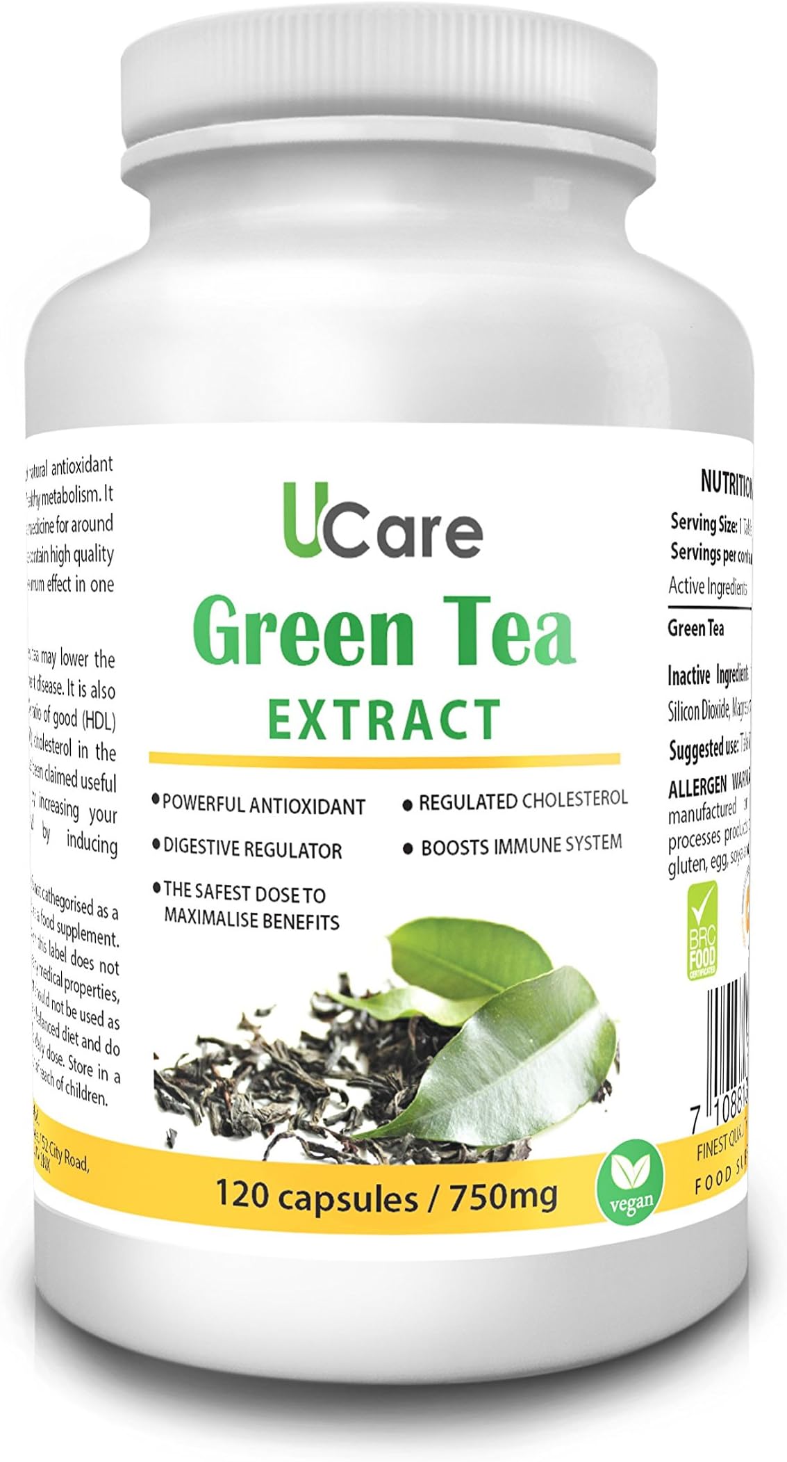 Green Tea Extract | Max Safe dose 750 mg | 120 Tablets - 4 Months Supply | Antioxidant | Digestive Regulator | Cholesterol Balance | Weight Loss | Free Gift