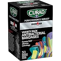 Curad - CURIM1850 Performance Series Ironman Antibacterial Bandages, Extreme Hold Adhesive Technology, Assorted Variety…