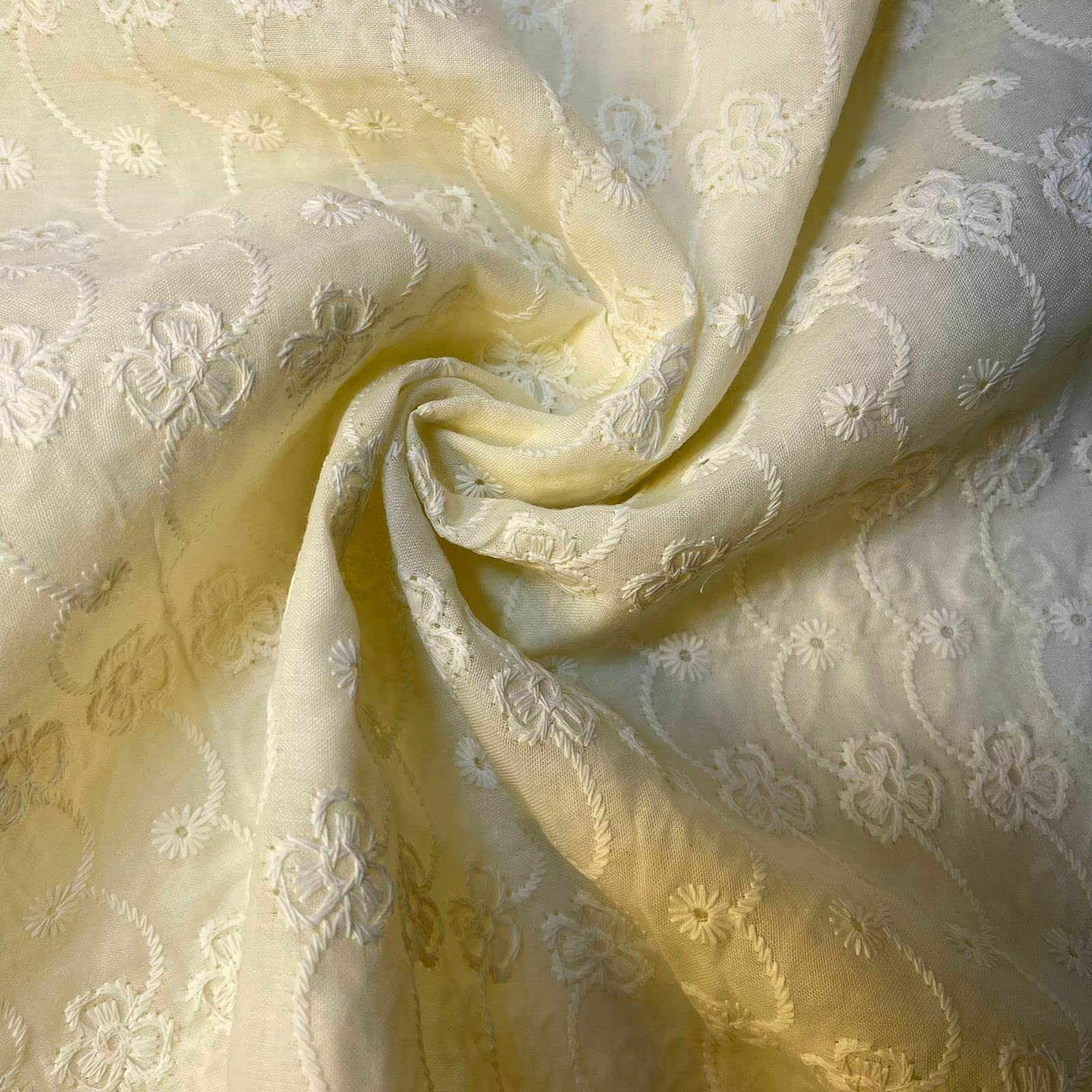 Schiffly 100% Cotton Lawn Broderie Anglaise Embroidery Dress Craft Fabric 44" (1 Meter, Cream)