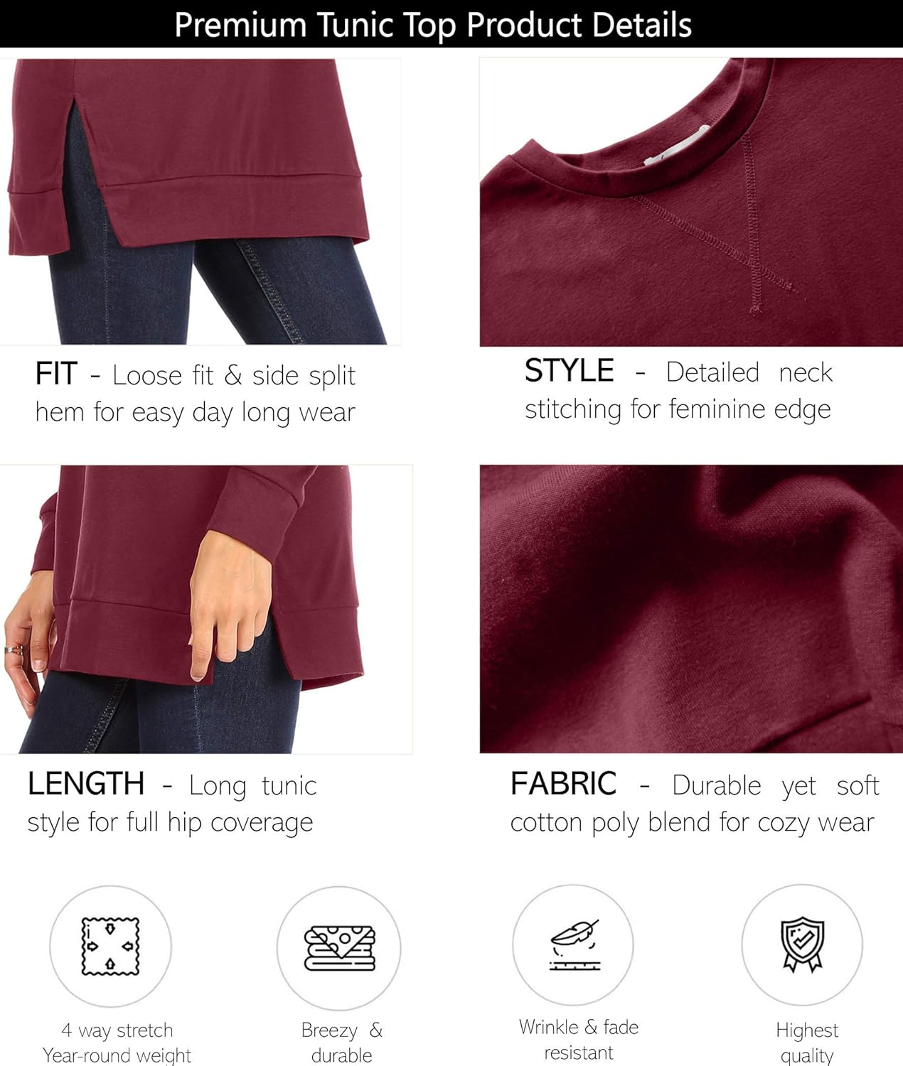 Womens Casual Pullover Tunic Tops For Leggings Long Sleeve Crew Neck Sweater for Fall, Winter, Everyday Loose Tops For Women at  Women’s Clothing store