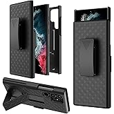 Tiflook Galaxy S22 Ultra Case with Kickstand & Belt Clip Holster, Heavy Duty Shockproof Armor Protective Rugged Woven Pattern Hard Plastic Phone Cover for Samsung Galaxy S22 Ultra 6.8" 2022, Black