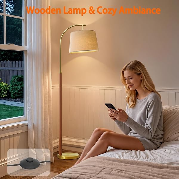 G-SAFAVA 62.5″ WOOD FLOOR LAMP FOR LIVING ROOM GOLD WITH FOOT SWITCH ARC STANDING TALL LAMPS FOR BEDROOM MID CENTURY MODERN CORNER FLOOR LAMPS FOR OFFICE NURSERY INDUSTRIAL READING LIGHT ROOM LAMP