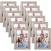 Giftgarden 5x7 Picture Frame Distressed Beige White Set of 12, Multi Rustic Wood Grain 5 by 7 Photo Frames Bulk for Wall or Tabletop Display