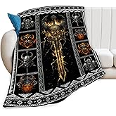 Viking Blanket Soft Fuzzy Fleece Medieval Vikings Samurai Warrior Skull Throw Blankets Decor Cozy Warm Plush Flannel Norse Mythology Gifts for Boys Girls Men Women Home Chair Sofa Couch Bed 50"X40"