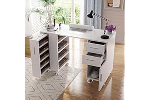 KIKIHUOSE Manicure Table, Nail Tech Desk with Dust Collector, Acetone Resistant Nail Table Station with 4 Dust Bags & Wrist Rest, Beauty Salon Nail Supplies Workstation with Drawers Storage Cabinets, White