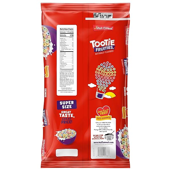 MALT-O-MEAL TOOTIE FRUITIES BREAKFAST CEREAL, COLORFUL AND FRUITY CEREAL FOR THE FAMILY, FAMILY CEREAL SIZE, 30 OZ RESEALABLE CEREAL BAG