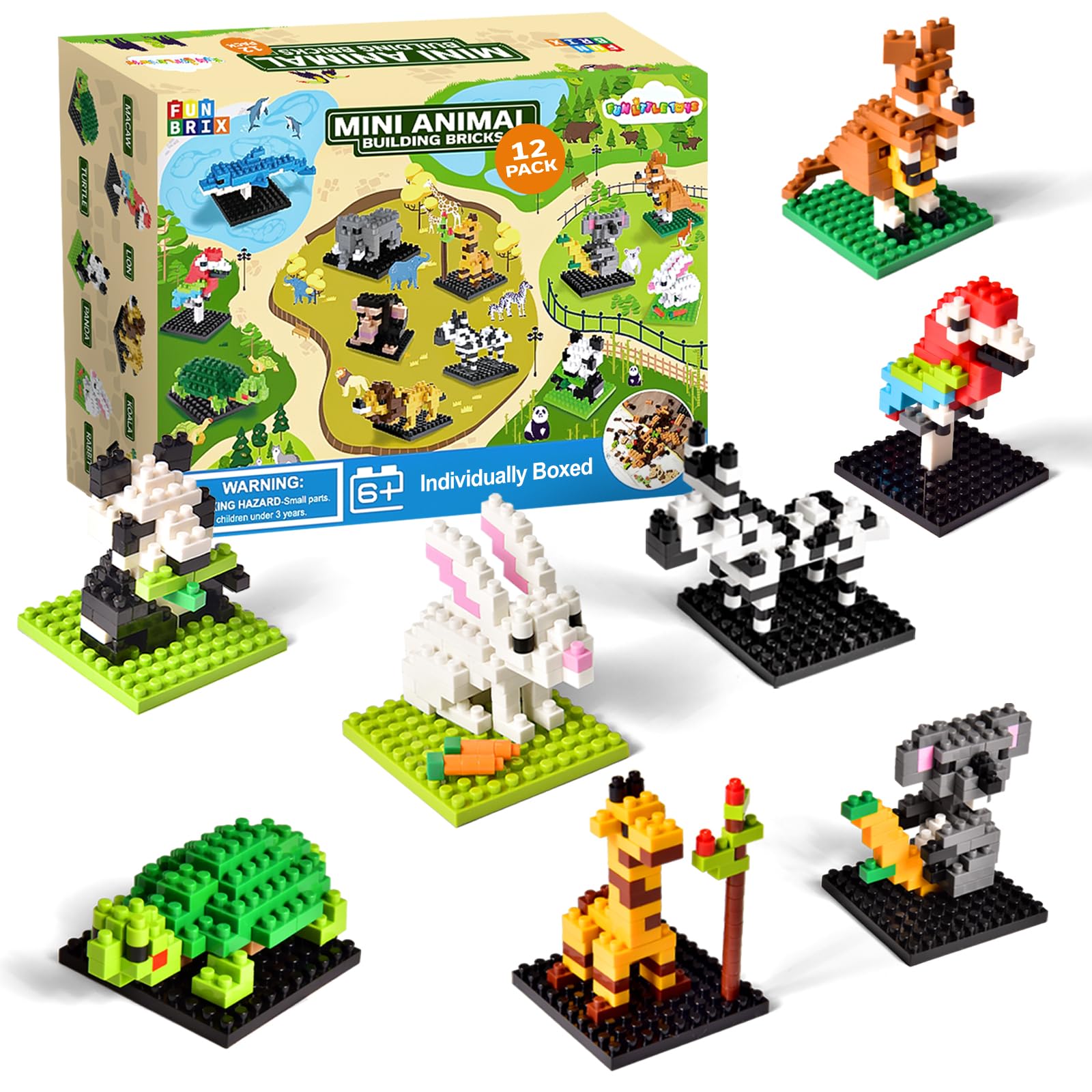 Photo 1 of FUN LITTLE TOYS Mini Animal Building Blocks – 12 Pack, No Duplicates, Individually Boxed Zoo Sets for Kids 6-12, Party Favors, Classroom Prizes, Goodie Bag Stuffers & Easter Egg Fillers
