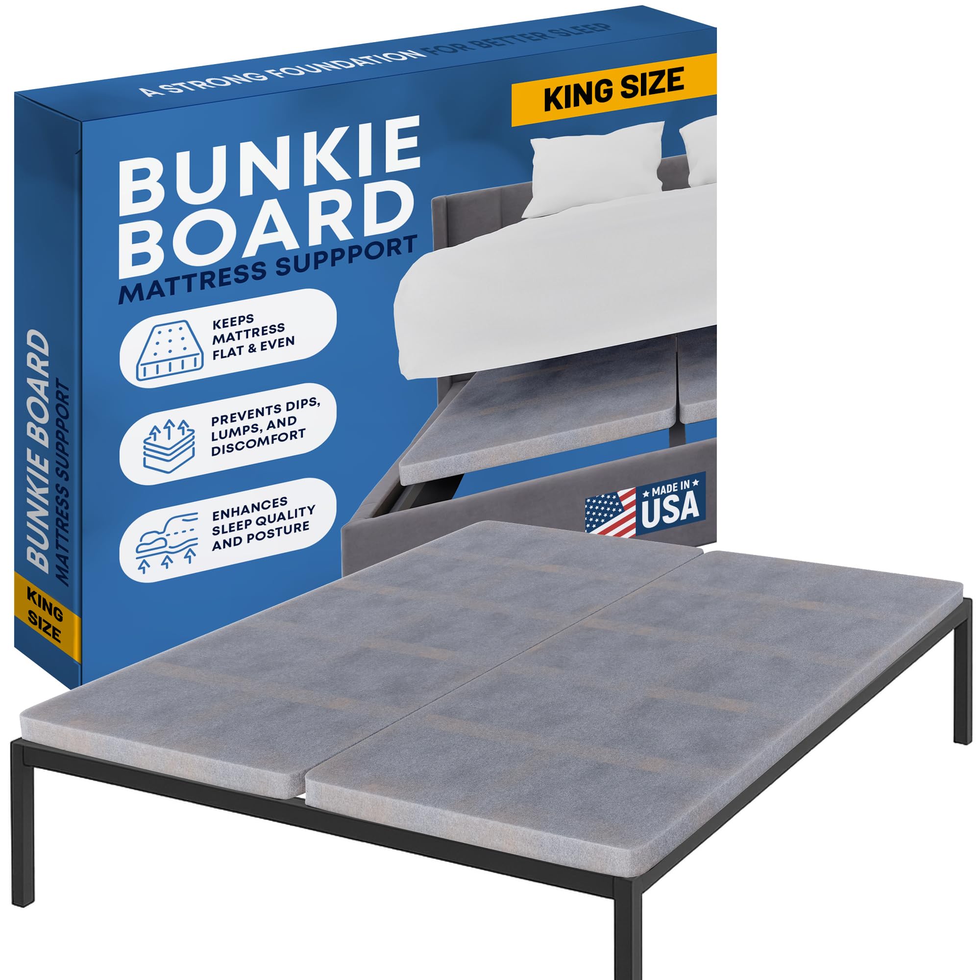 View 1 of *USED*
Greaton, Premium 38mm Split Wood Bunkie Board King Size Bed - 2-Piece Under Mattress Support Board, Fully Assembled, Fabric Ventilation Cover - Replaces Wooden Slats or Box Spring for Bed Frames