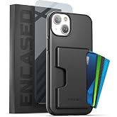 ENCASED Protective Wallet Case Designed for iPhone 14 with Card Holder and Screen Protector (4 Credit Cards/IDs) - Black