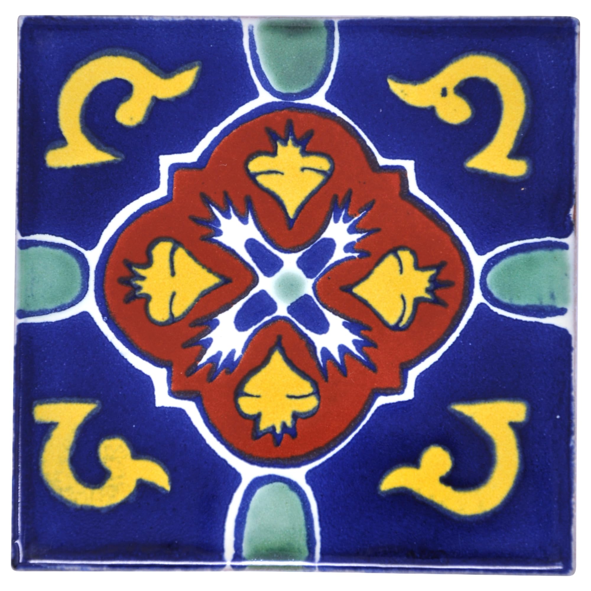 Tumia LAC Handmade Mexican Talavera Tile - Authentic Style Domingo Ceramic Tiles for Crafts, Backsplashes and Home Improvement - 10 Pack