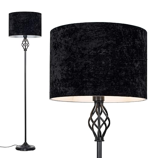 Lamps Traditional Style Black Barley Twist Floor Lamp With A White